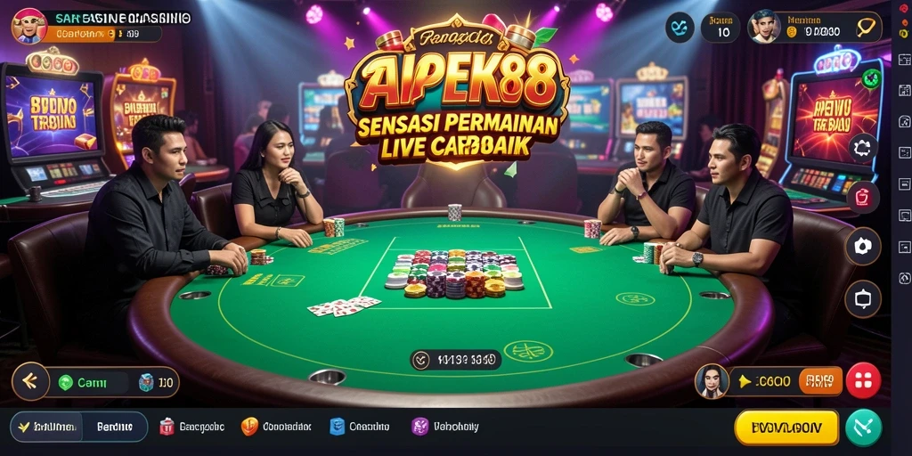 Screenshot utama APEK88 menampilkan dealer langsung dalam permainan Live Casino.