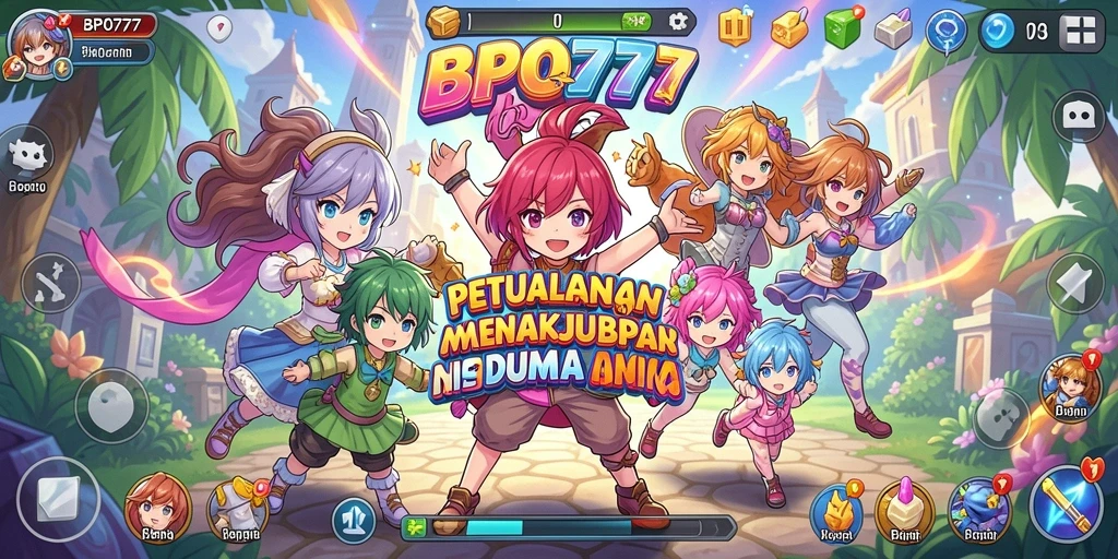 Tangkapan layar utama BPO777 menampilkan gameplay yang penuh aksi dan karakter anime.