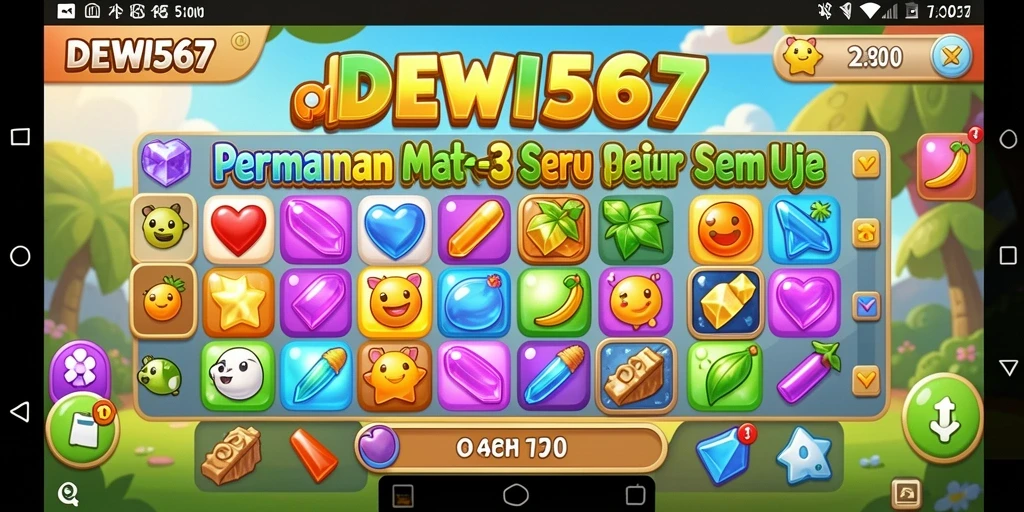 Screenshot gameplay <strong>DEWI567</strong> dengan permata berwarna cerah dan tantangan seru.