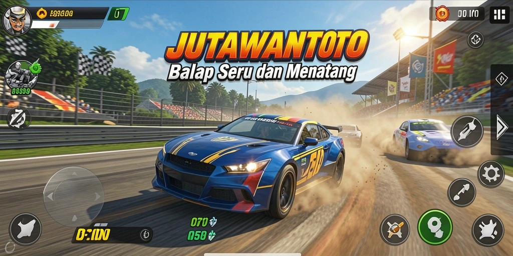 Screenshot JUTAWANTOTO menampilkan aksi balap yang mendebarkan.