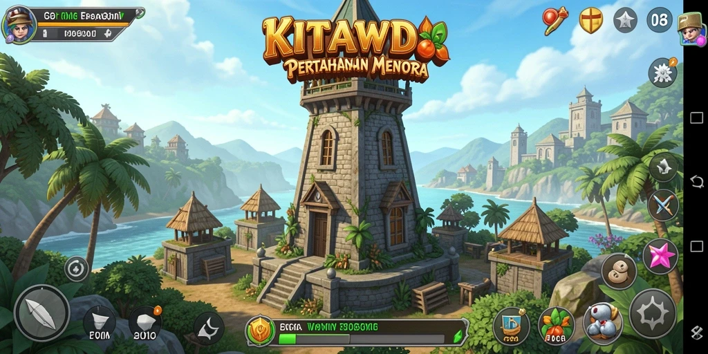 Gambaran menara bertahan melawan gelombang musuh di KITAWD.