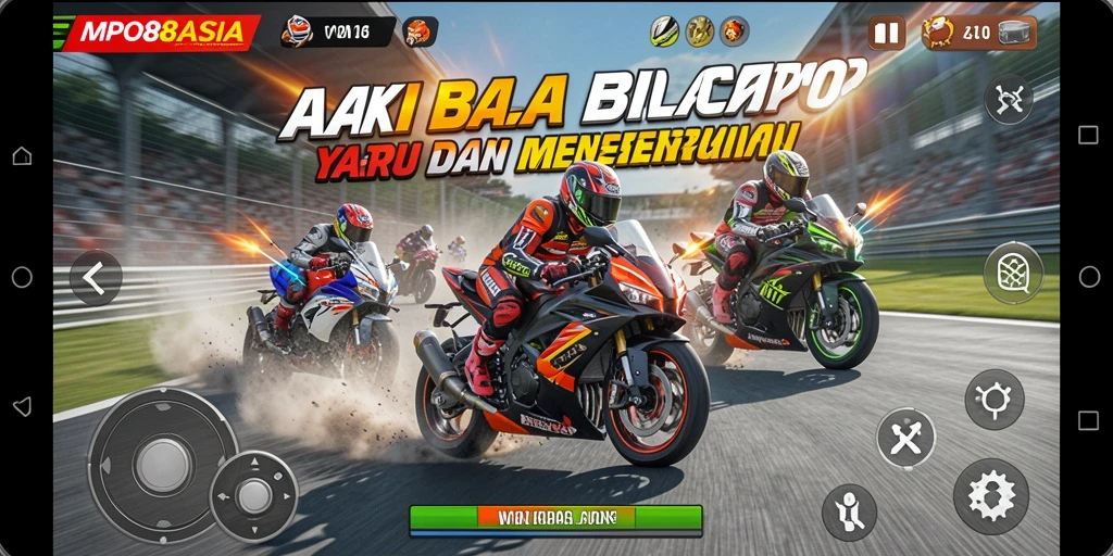 Tampilan gameplay <strong>MPO88ASIA</strong> yang mendebarkan saat balapan motor.