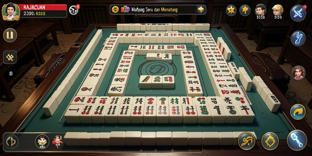 Tampilan gameplay yang menampilkan ubin Mahjong yang penuh warna.