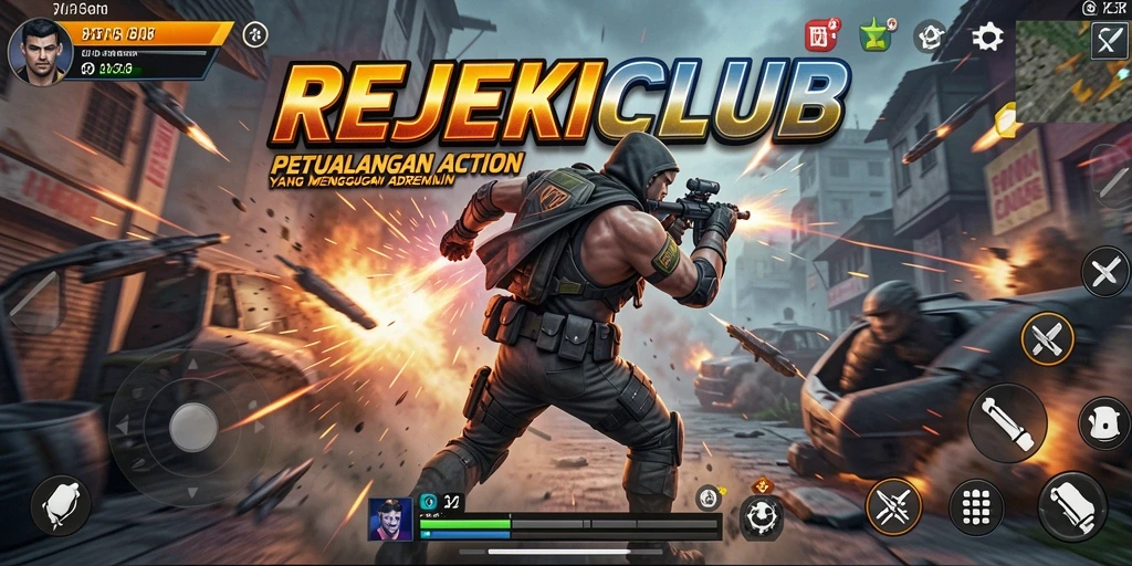 Tampilan gameplay menegangkan dalam REJEKICLUB yang penuh aksi.