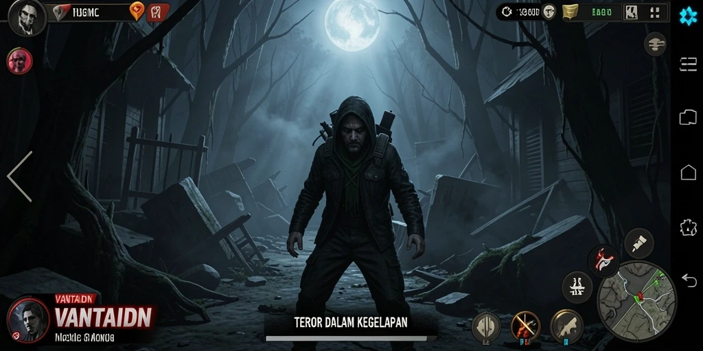 Tampilan gameplay <strong>VANTAIDN</strong> saat menjelajahi kegelapan yang penuh horor.